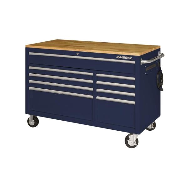 Établi mobile de 132 cm (52 ​​po) à 9 tiroirs, finition bleu brillant
