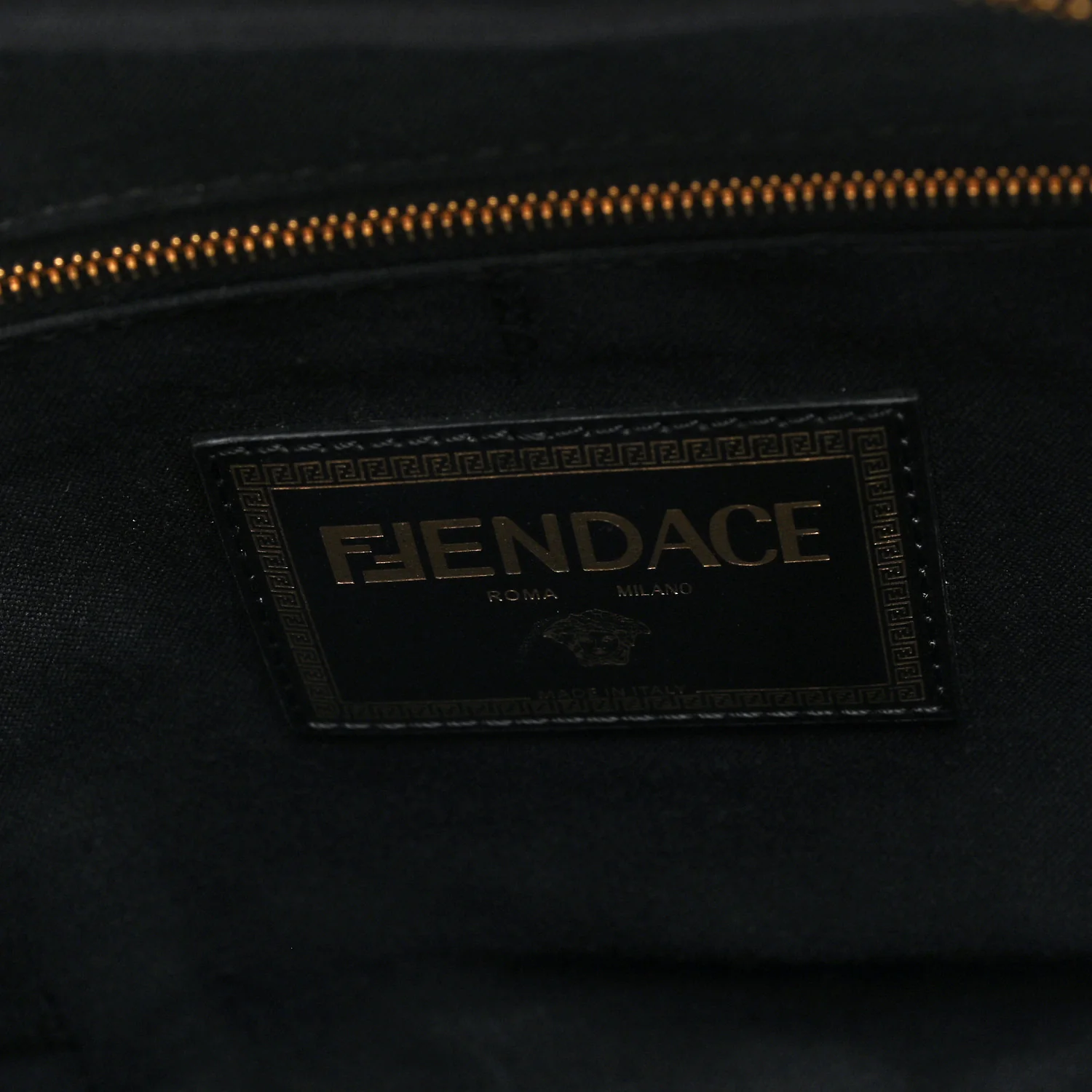 X VERSACE Nylon Cuoio Romano Fendace FF Baroque Belt Bag Black Gold