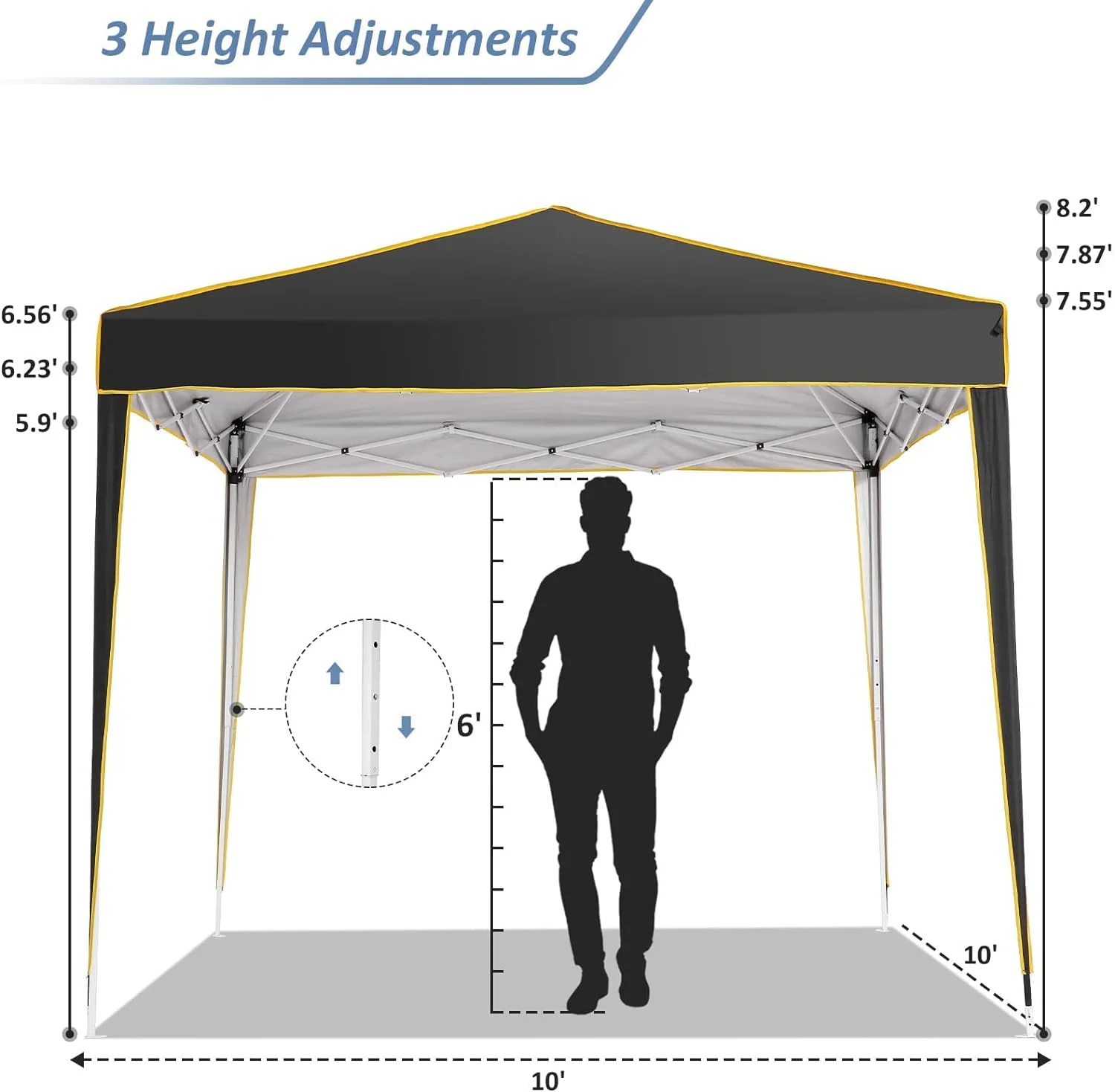 10x10 Pop up Canopy with Sidewalls,Waterproof Tent for Parties Wedding Event,Instant Outdoor Gazebos with Carry Bag,Stakes,Ropes Sandbags,Black(PVC Window/Black) - Image 9