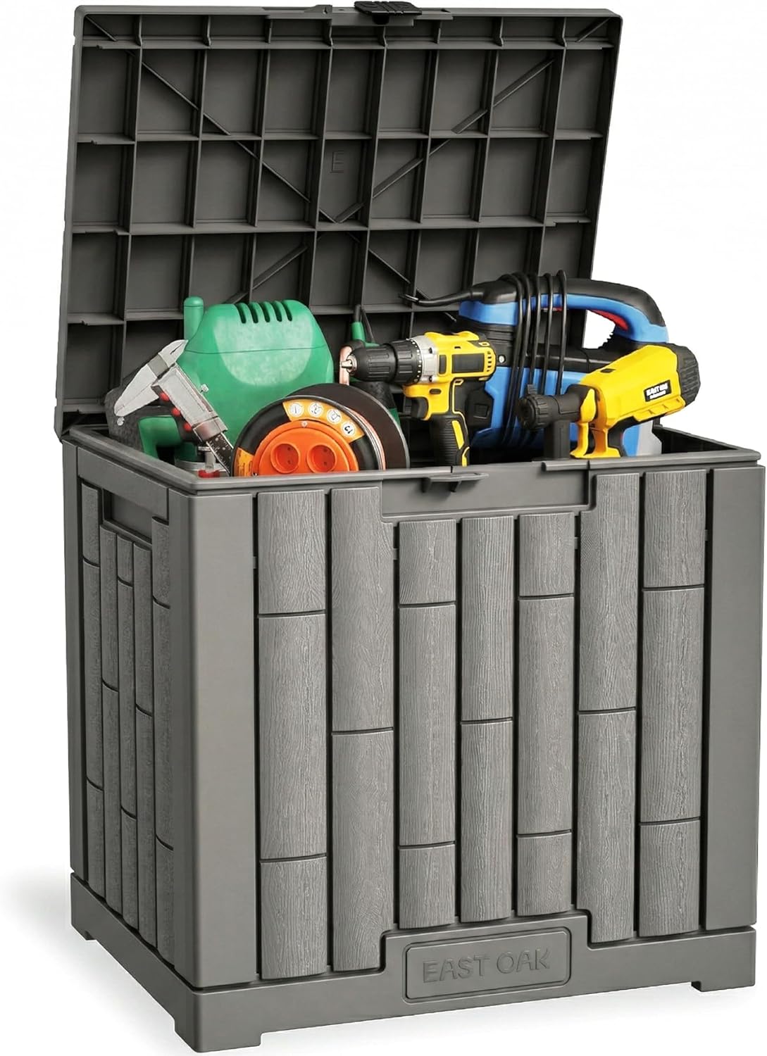 EAST OAK Outdoor Storage Box, 31 Gallon Deck Box for Indoor and Outdoor Use, Waterproof Resin Storage Bin for Package Delivery, Patio Cushions, Gardening Tools, Lockable, UV Resistant, Grey