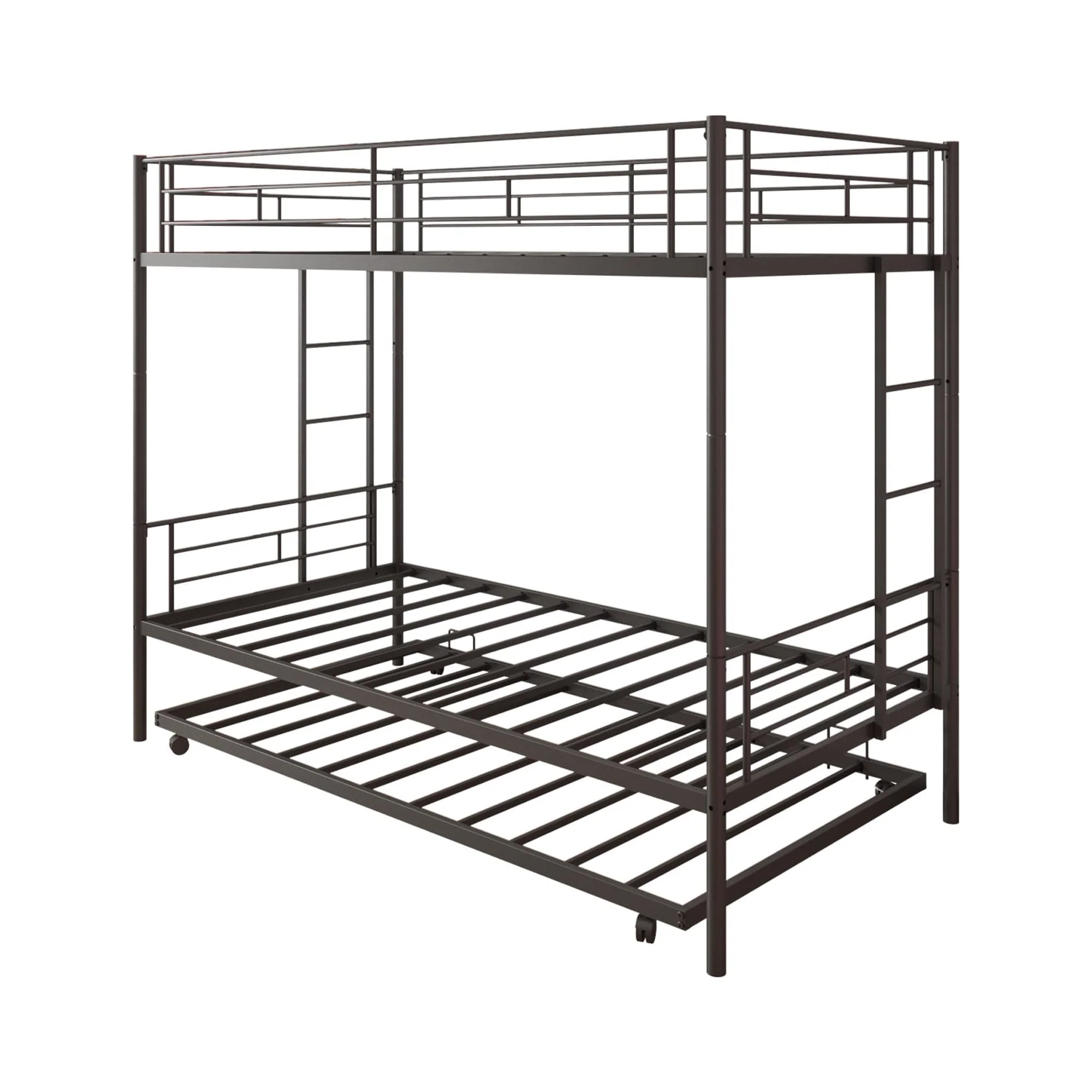 Twin Over Twin Bunk Bed with Trundle, Metal Bunk Beds for Kids Adults Teens, Bed Frame Can Be Divided Into 2 Twin Beds with 2 Side Ladders, Metal Support Slat, Safety Guard Rail, Black Image 10