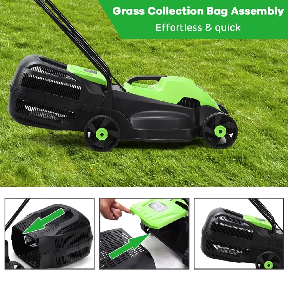 14 Inch Electric Push Lawn Mower with Grass Bag Corded Ergonomic Design Green(Green) - Image 8