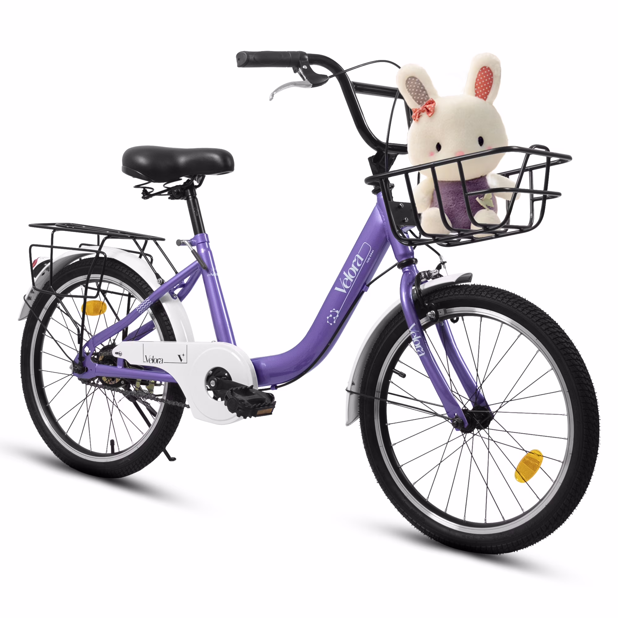 20 Inch Kids Bike for Boys Girls, 1 Speed Children Bicycle with Basket, Rear Seat, Chain Guard, Coaster Brake and V-Brake, Steel Frame Kids Bike for Ages 6-12 Years Old Birthday Gift, Purple(Purple)