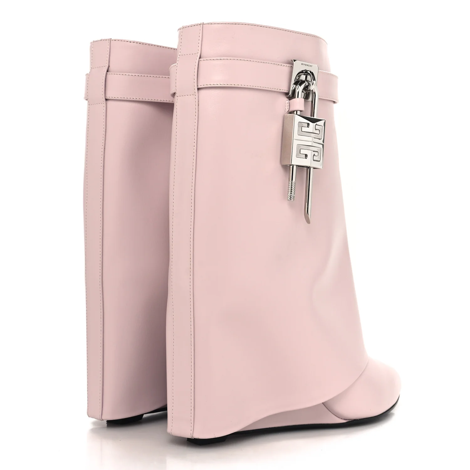 Calfskin Shark Lock Ankle Boots 41 Light Pink