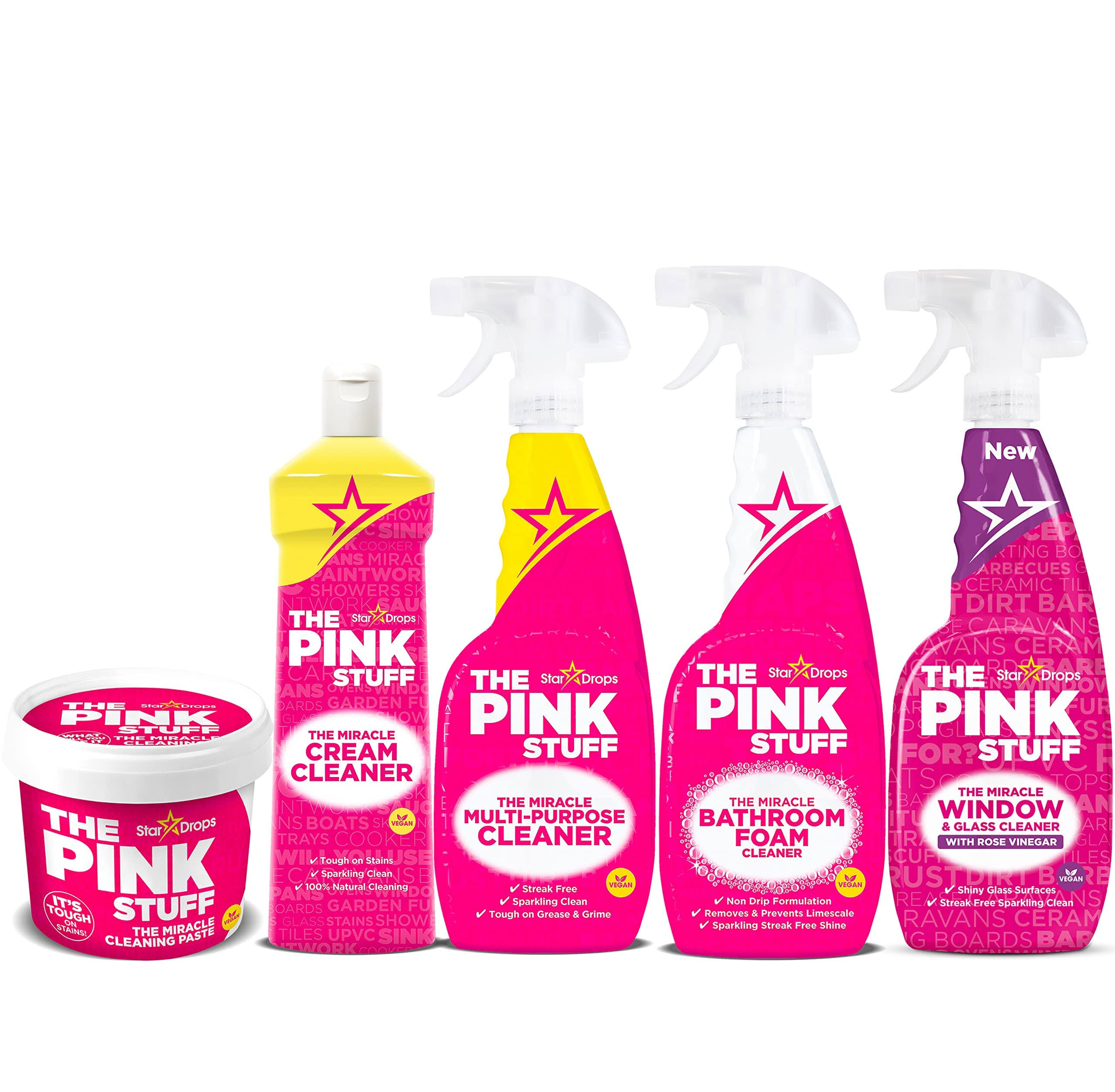Stardrops - The Pink Stuff - The Miracle Cleaning Paste, Multi-Purpose Spray, Bathroom Foam Spray, Window & Glass Cleaner, and C