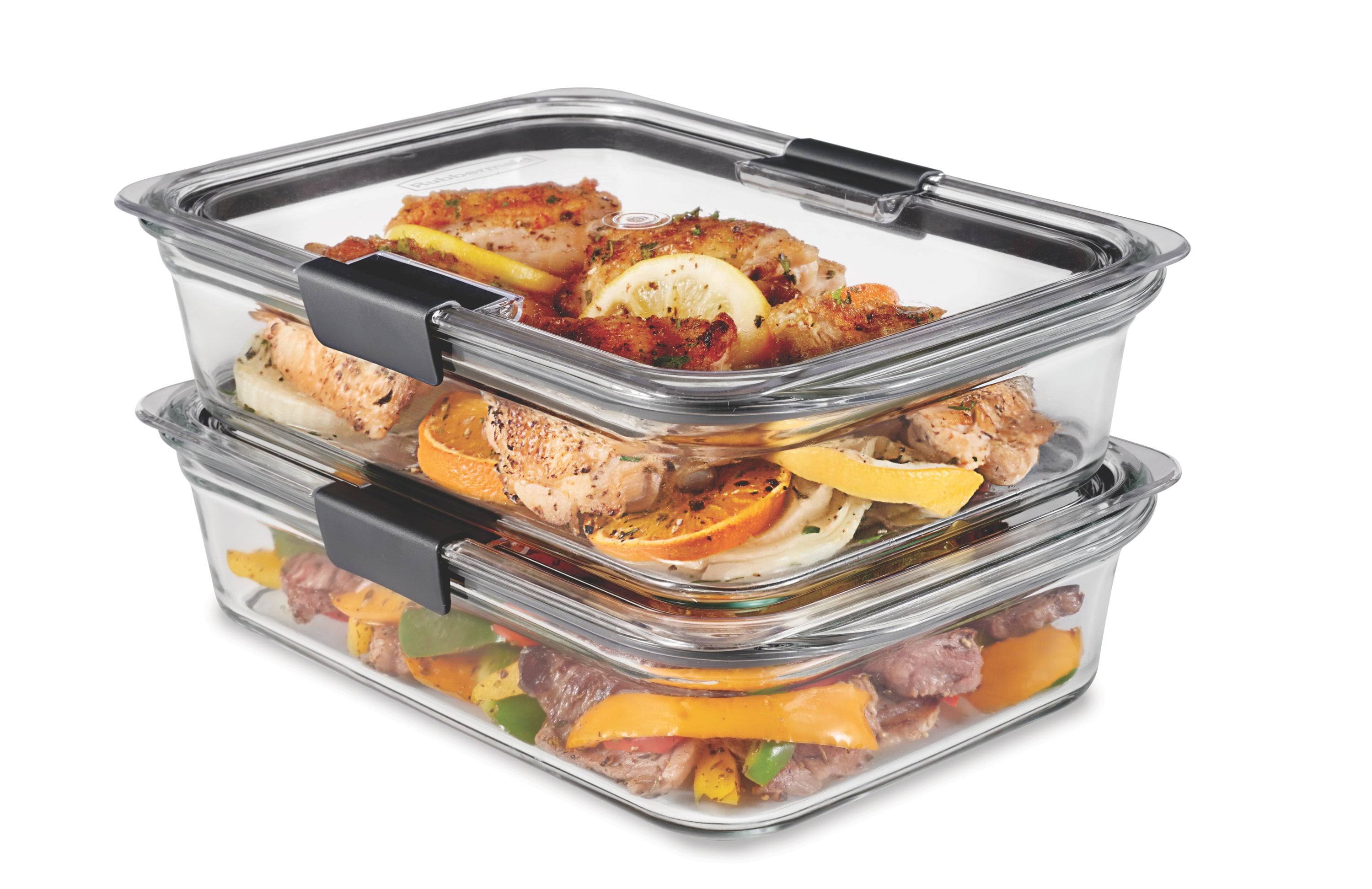 Rubbermaid Brilliance Glass Food Storage Containers, 8-Cup Food Containers with Lids, 2-Pack, Size: BPA Free and Leak Proof, Large