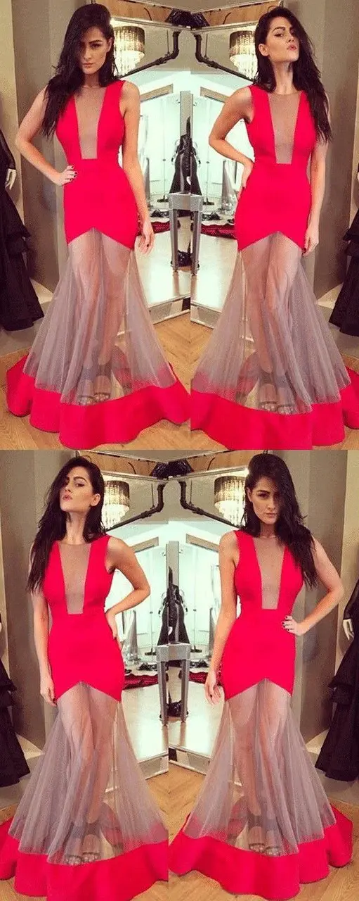 Red Long Mermaid Unique Prom Dress,Formal Evening Dresses DME49