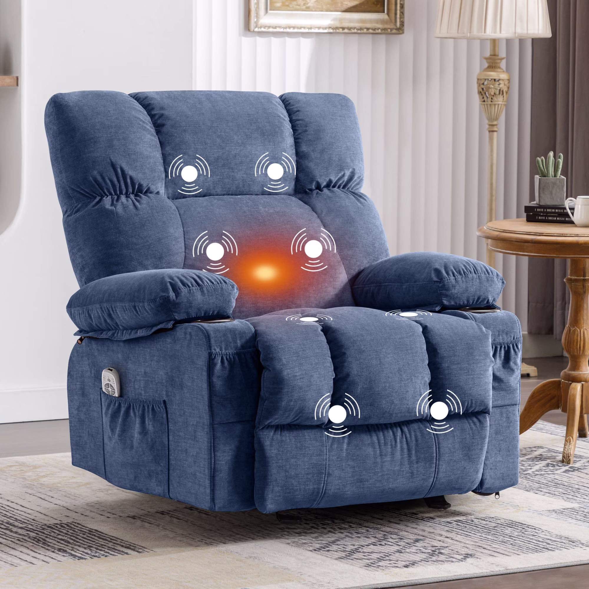 Manual Recliner Chair with Heat Therapy and Massage Function, Heavy Duty Reclining Mechanism Massage Chair, Elderly Single Rocker Sofa with Cup Holders for Bedroom Home Theater,Grey(Regular-Grey) - Image 9