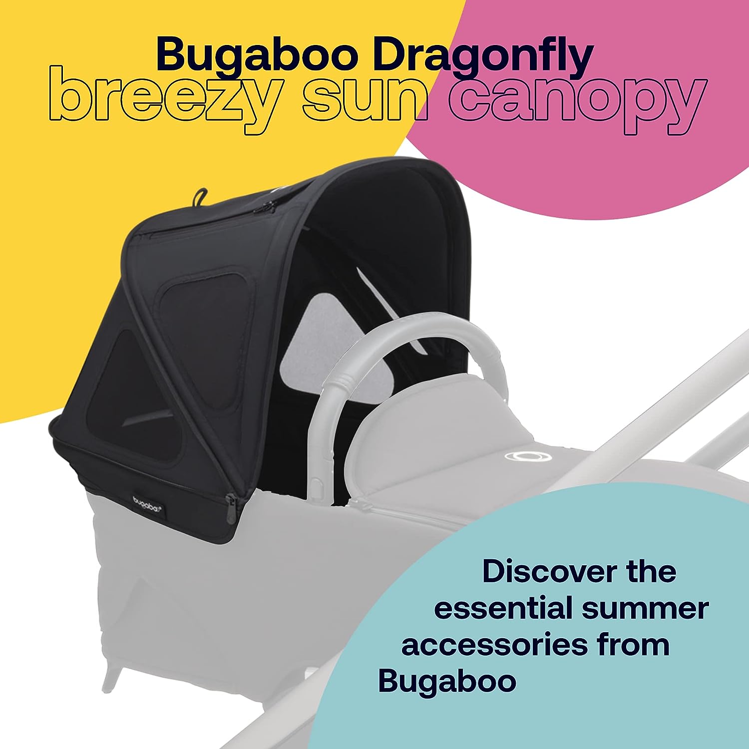Capote pare-soleil Bugaboo Dragonfly Breezy, accessoire pour poussette avec protection solaire UPF 50+ et panneaux de ventilation, noir minuit