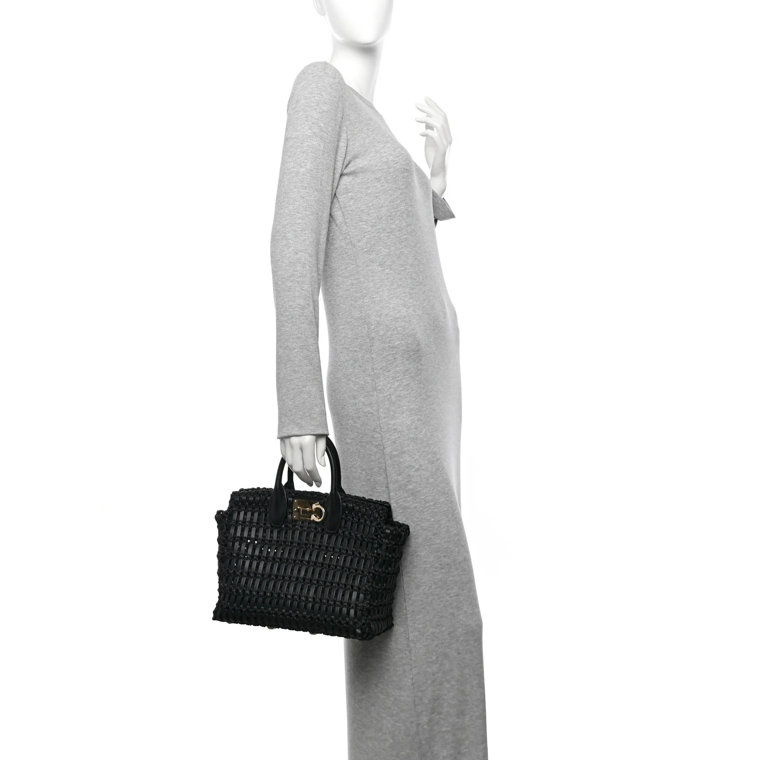 Raffia Calfskin The Studio Box Tote Black