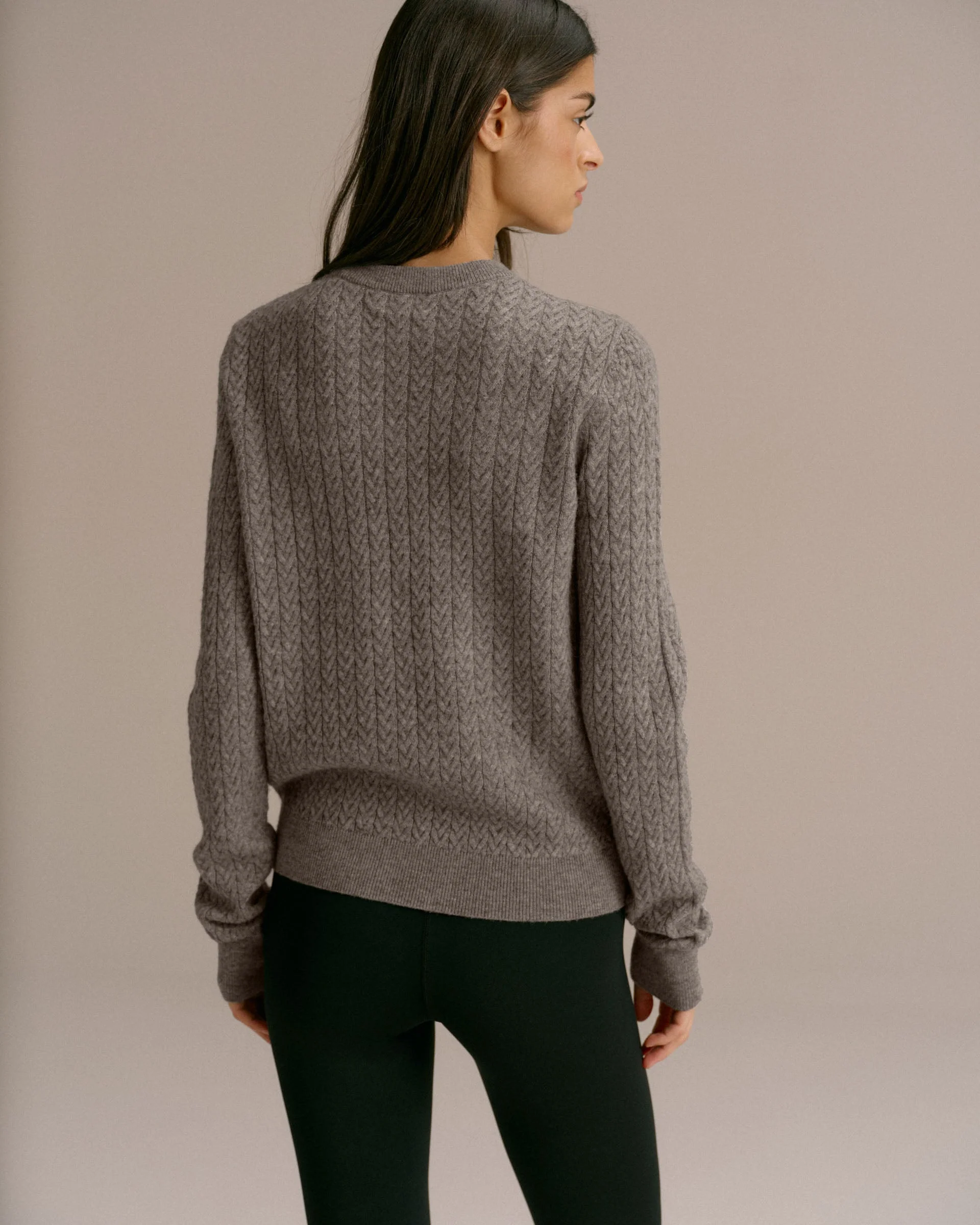 Cable Knit Sweatshirt - Dark Grey Melange