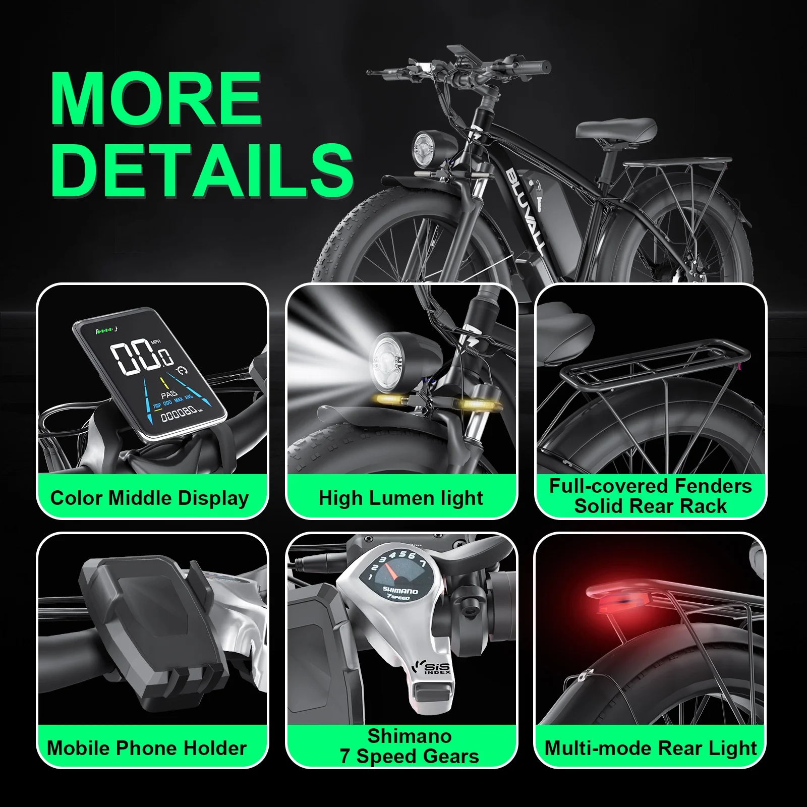 Electric Bike for Adults, 2000W 26'Fat Tire Electric Bike, 35MPH AWD Dual Motor Electric Bicycles, 48V 22.4AH Battery Fast Ebikes Dual Hydraulic Brakes UL 2849(Black) - Image 8