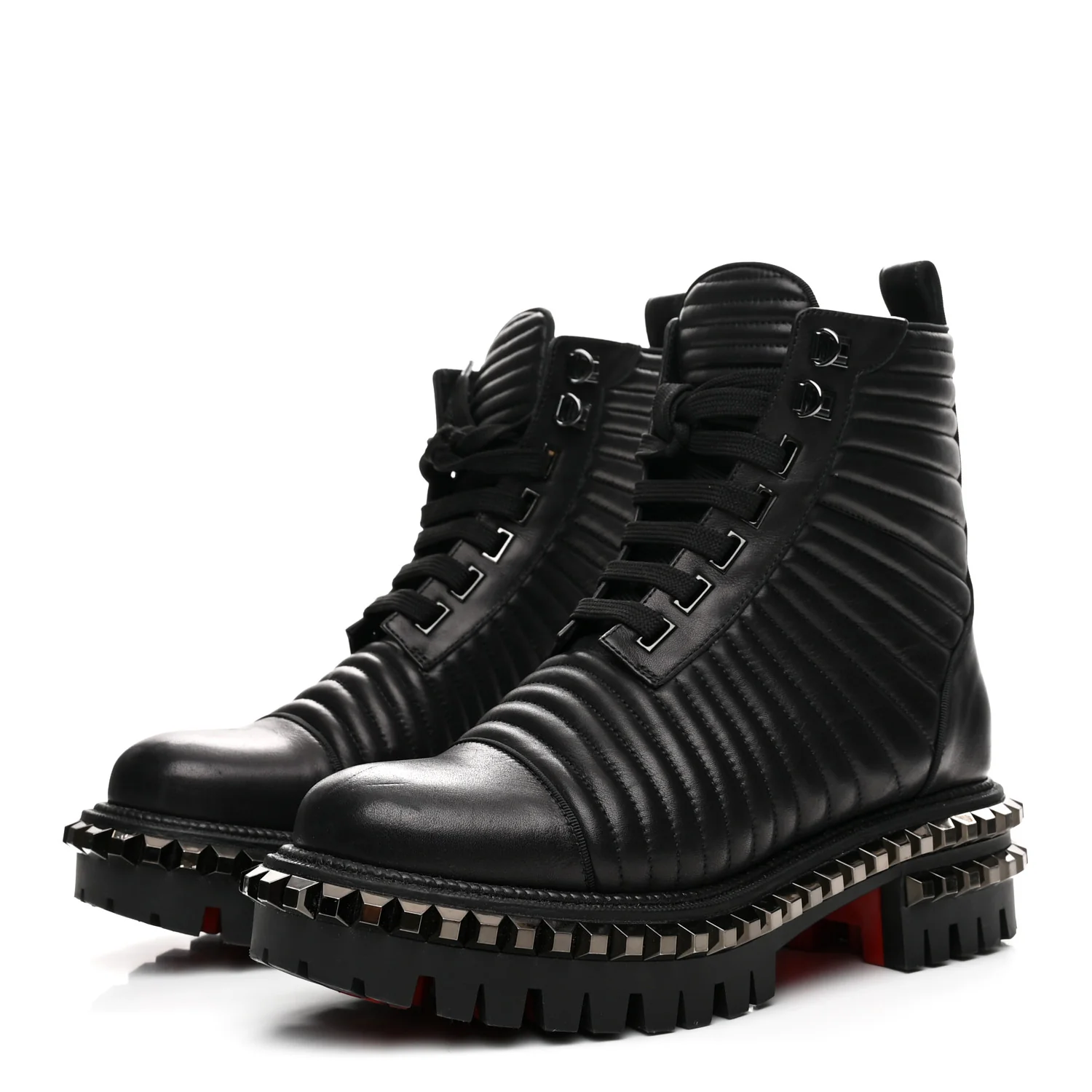 Calfskin Quilted Yetota Combat Boots 37 Black