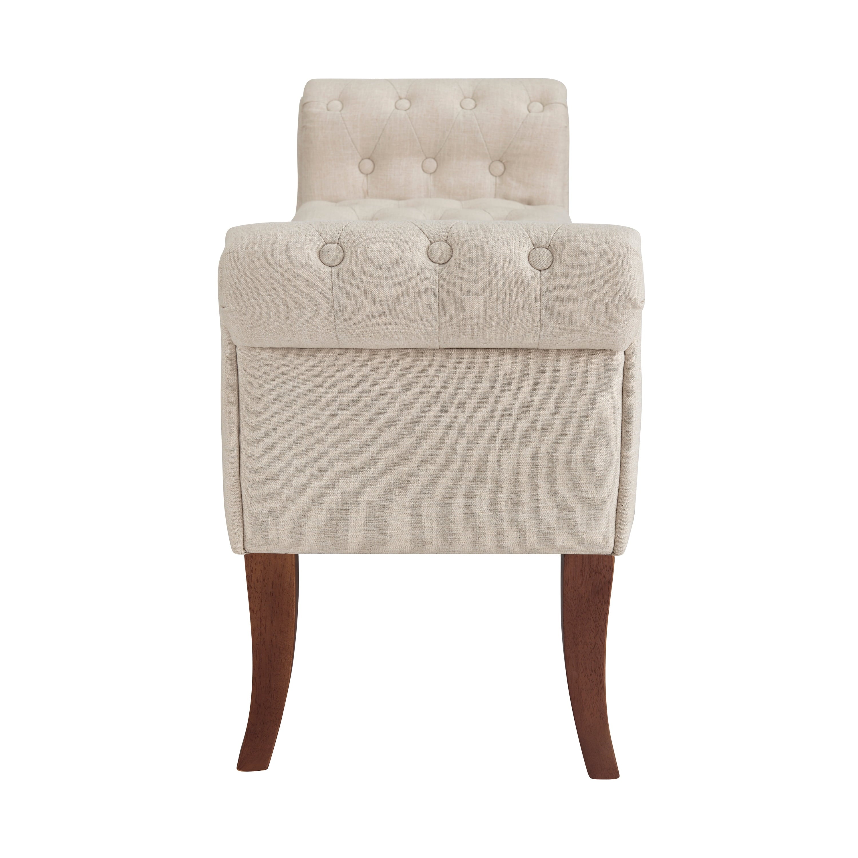 Menlo Rolled Arm Button Tufted Bench, Dark Walnut Finish with Natural Fabric(Dark Espress) Image 6