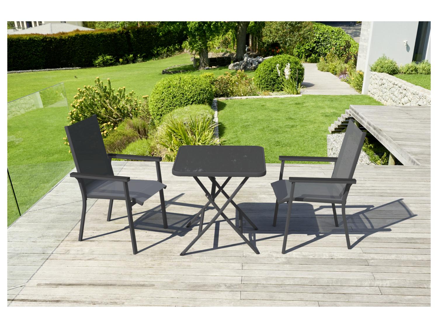 LIVARNO Table de jardin + Lot de 2 fauteuils Houston