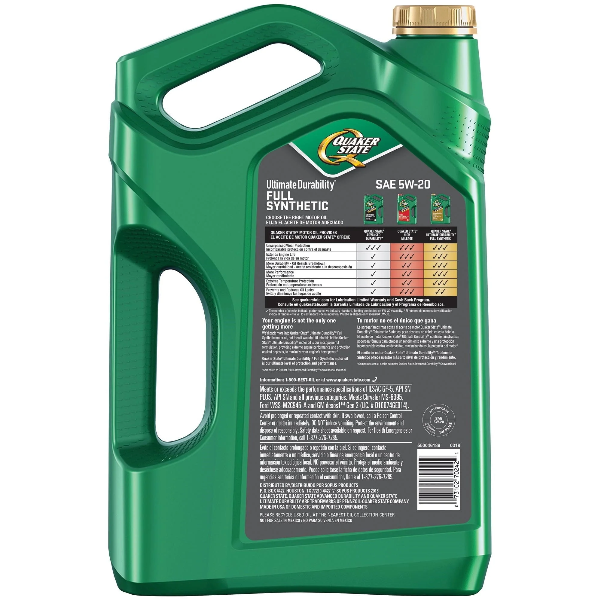 Quaker State Full Synthetic 5W 20 Motor Oil, 5 Quart Image 2