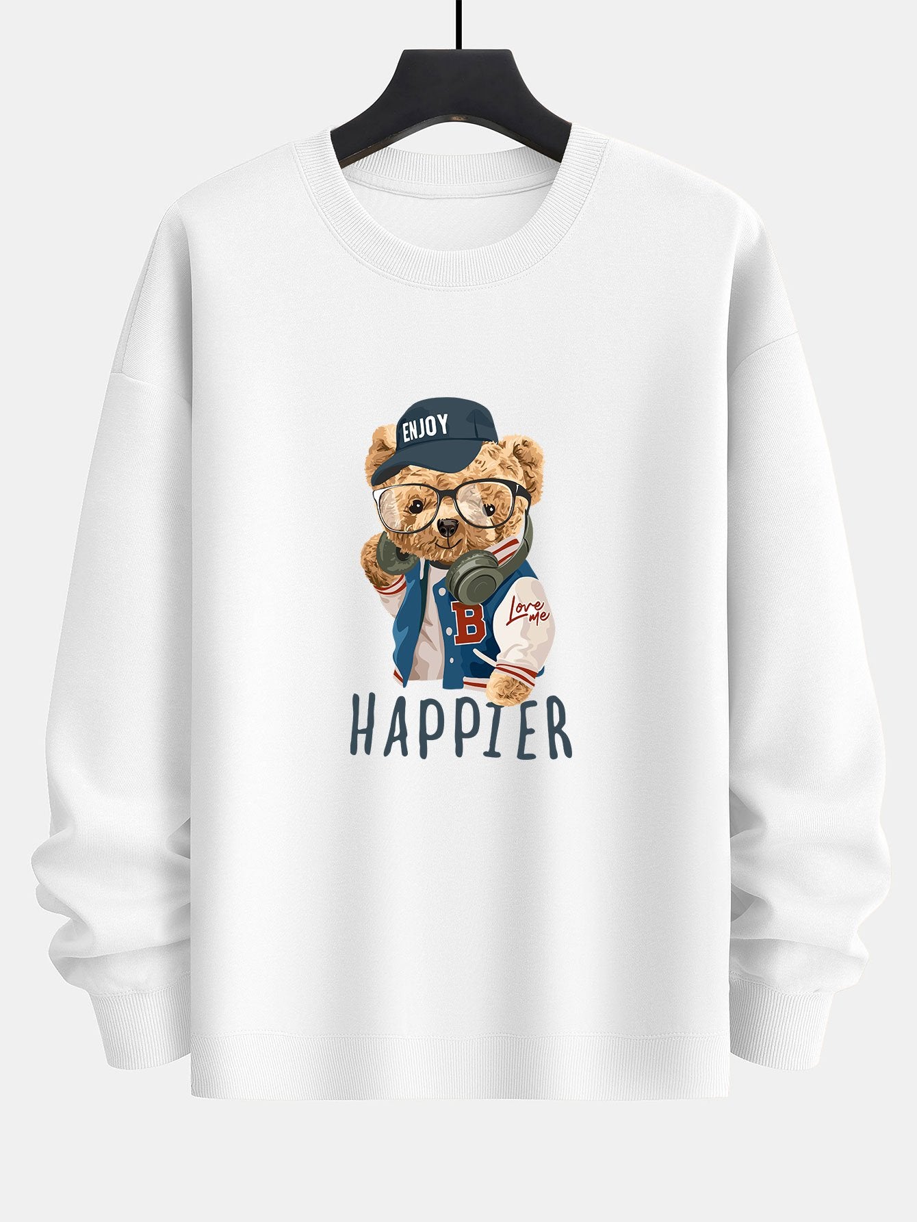 Sweat-shirt décontracté à imprimé ours et logo de baseball