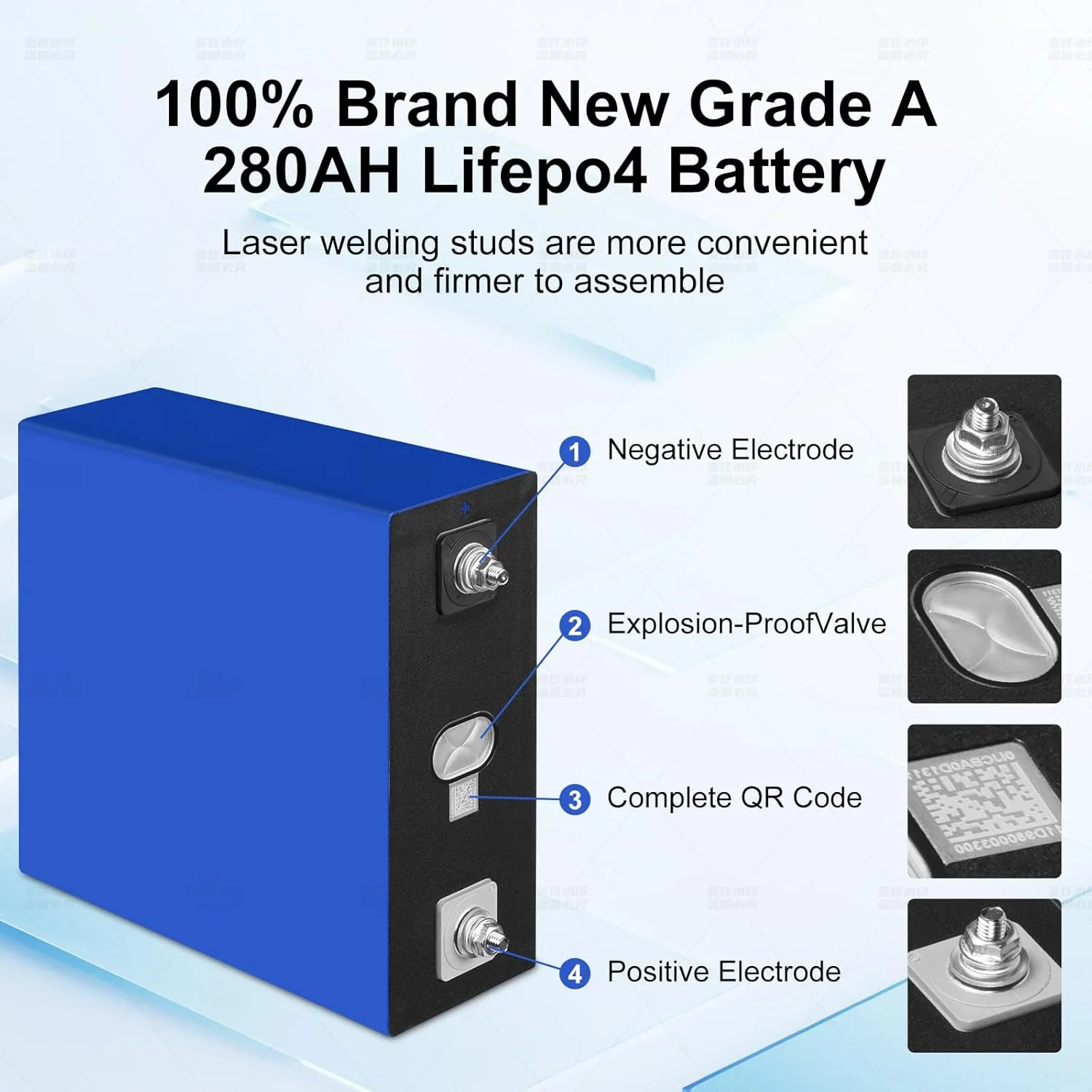 280Ah 3.2V Battery 4 Pack LiFePO4 Grade A Deep Cycle Lithium Iron Phosphate Rechargeable with Nuts and Bus Bars,8000-10000Life Cycles��Replacement Batteries for Solar Systems, Cars, RVs(280Ah 3.2V 4 Pack) - Image 5