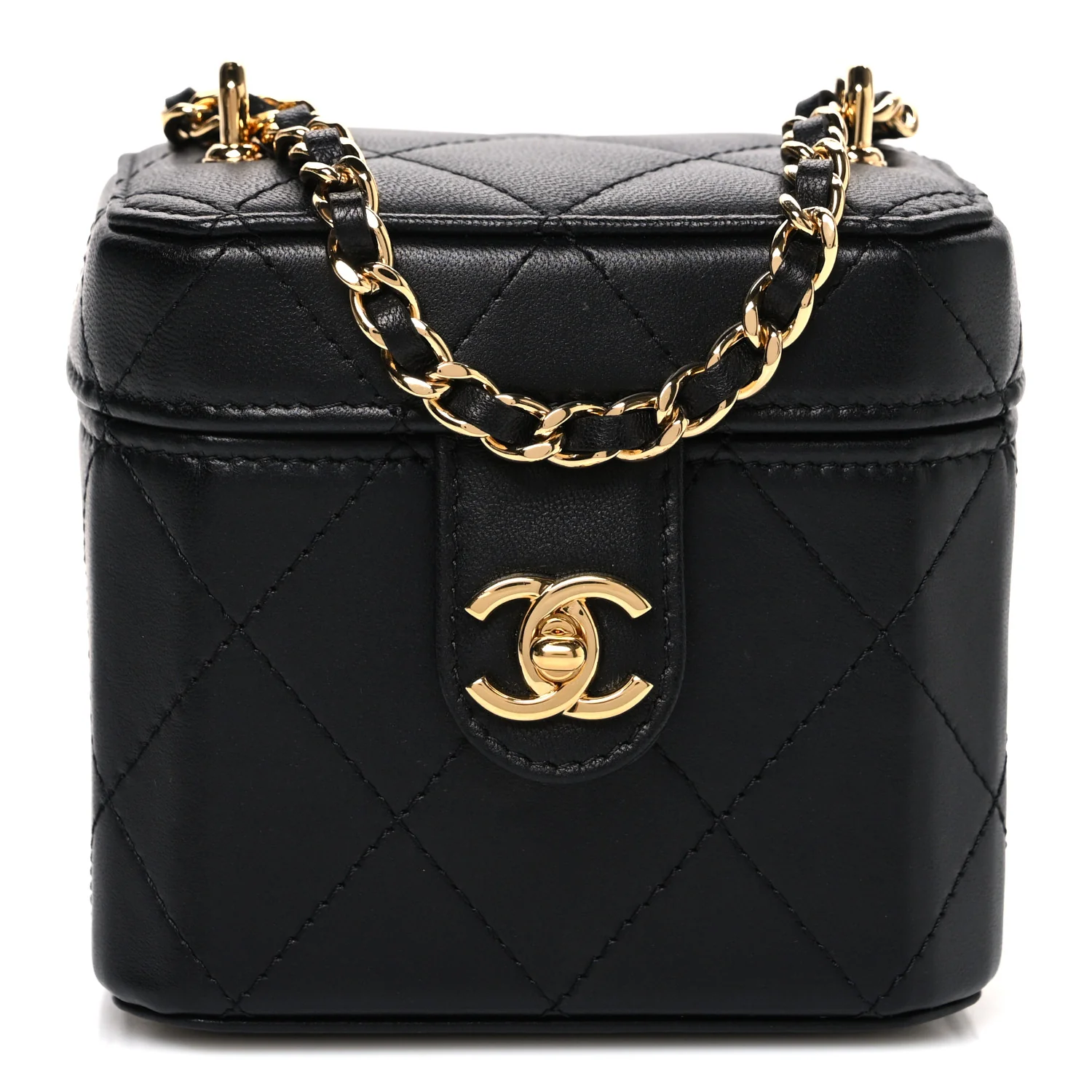 Lambskin Quilted Vanity Clutch With Chain Black