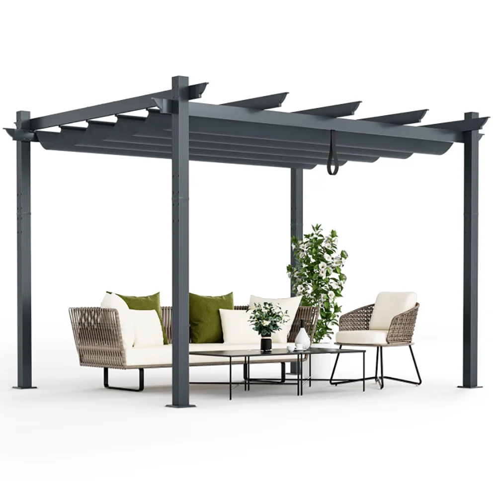 Spaco Retractable Pergola Canopy for 10' X 12' Pergola, Sun-Protection and Durable Pergola Replacement Canopy for Backyard, Deck, Garden, Patio, Outdoor, Gray