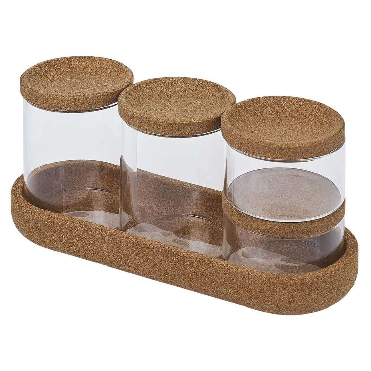 Ensemble bocal en verre x4 avec support en liège 26x10xH8cm