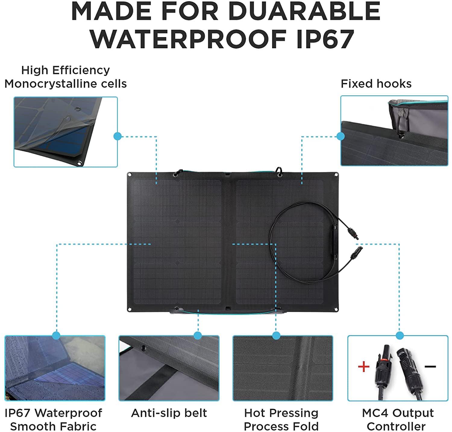 60W Portable Solar Panel for Power Station. Foldable Solar Charger with Adjustable Kickstand. Waterproof IP67 for Outdoor Camping.RV.off Grid System - Image 7