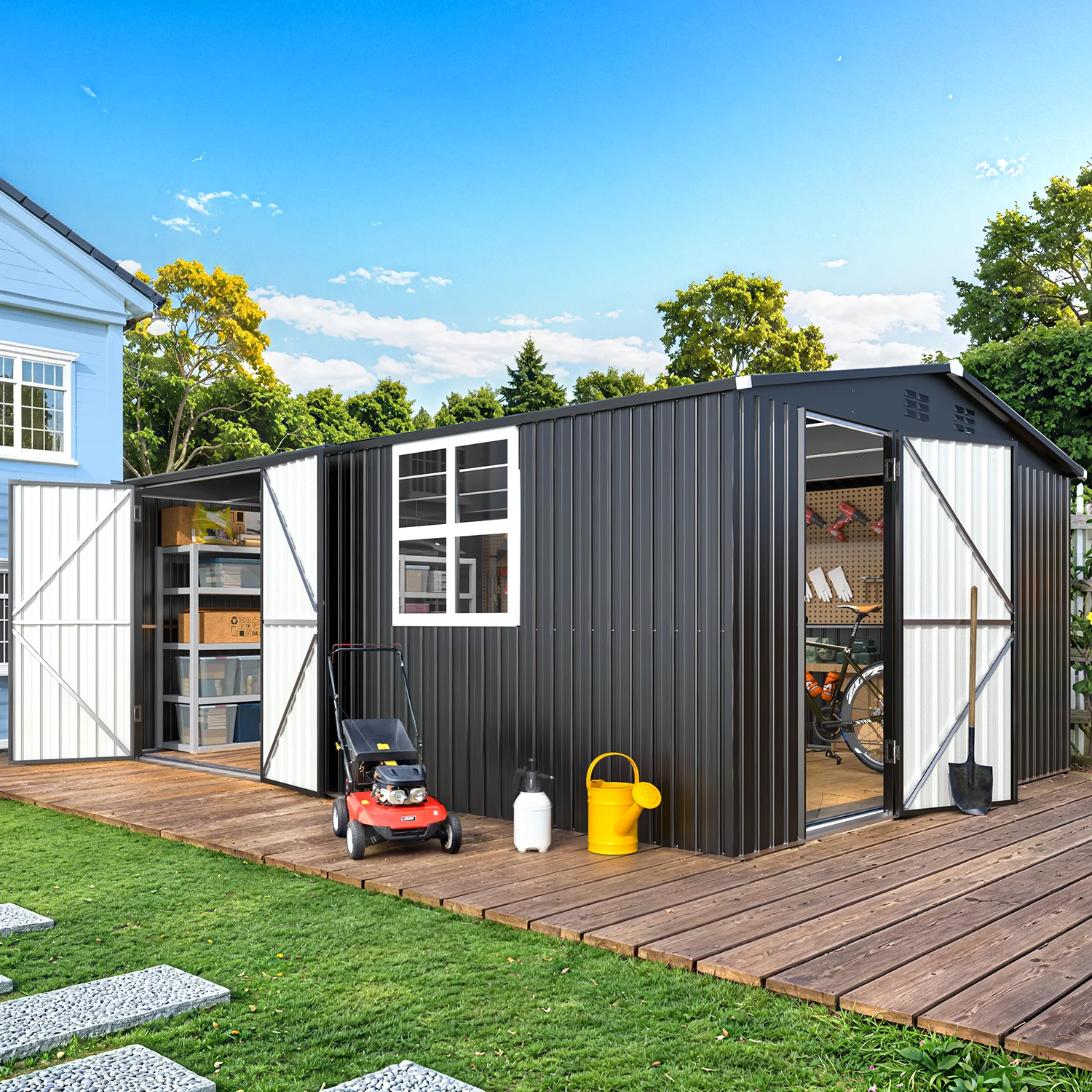 AECOJOY 16' x 12' Outdoor Storage Shed, Large 12x16 Metal Sheds with Windows, Utility  Tool Storage