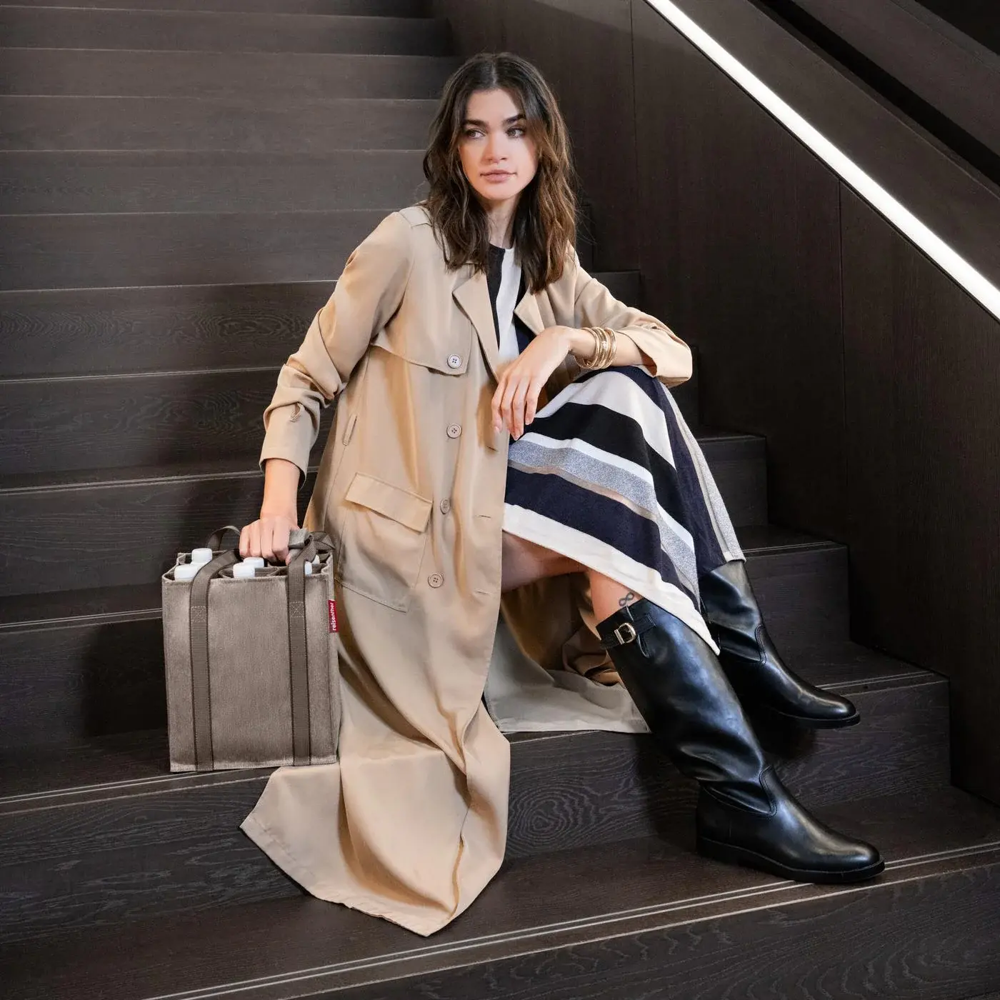 bottlebag herringbone mokka