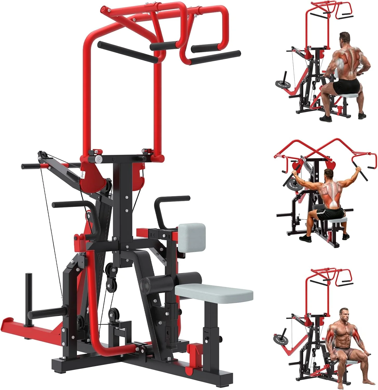 AECOJOY 3-in-1 Lat Pulldown Machine Scissor-Style with Seated Row & Tricep, Home Gym Cable System