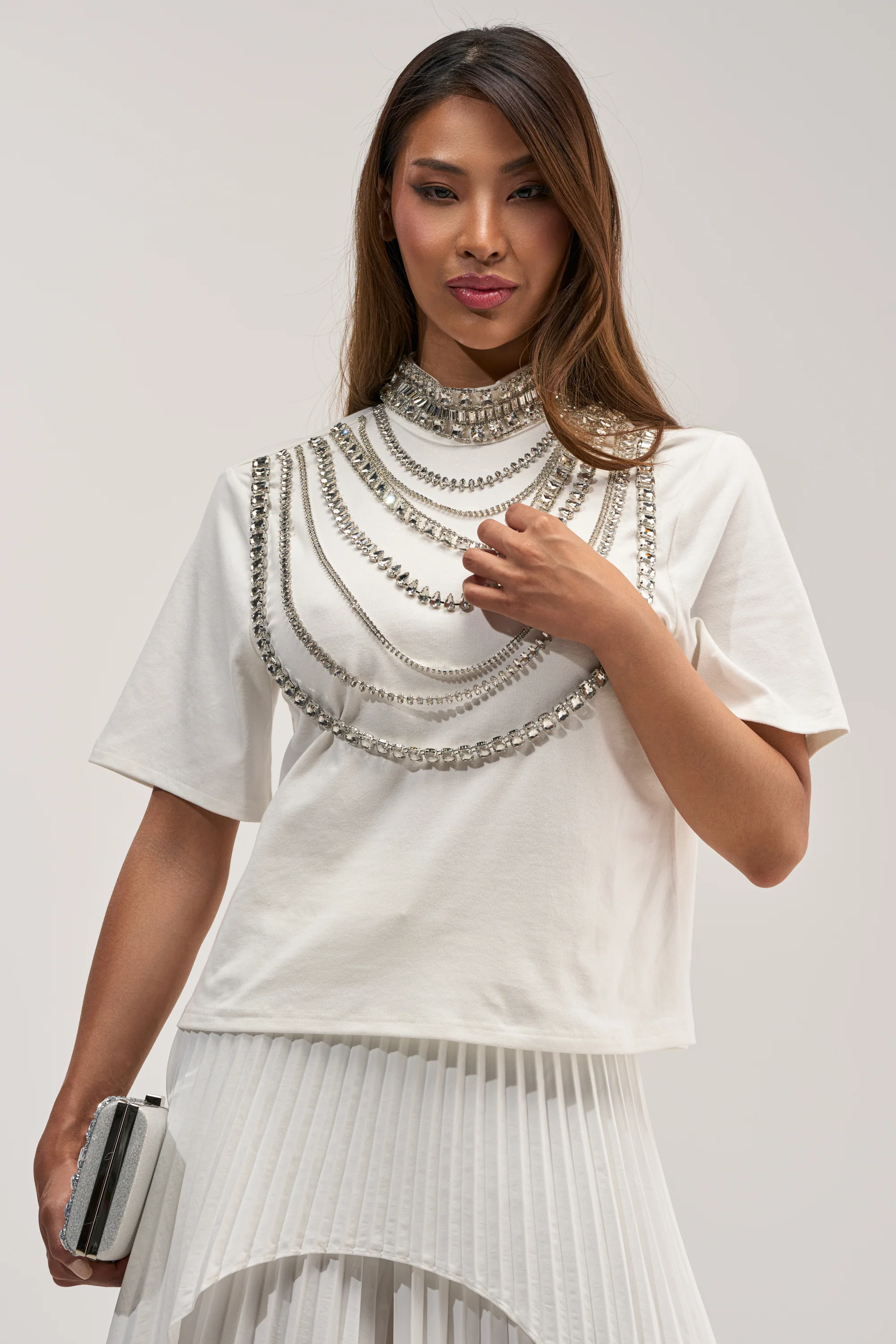 ROYALTY RHINESTONE TEE IN WHITE - Akira Store