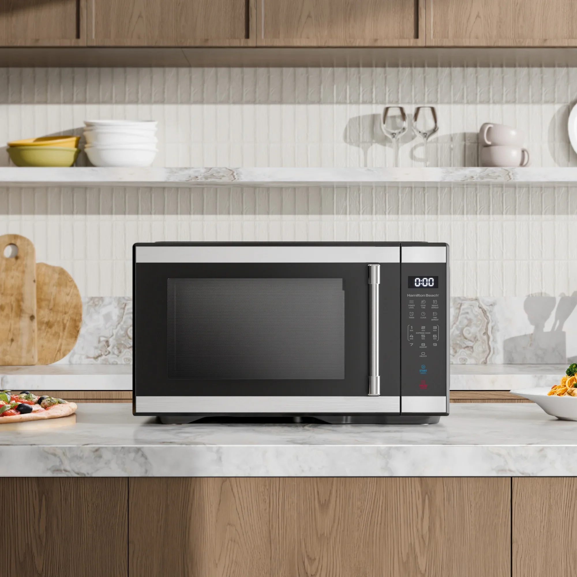 Hamilton Beach 1.1 cu ft Countertop Microwave Oven, Black and Stainless Steel