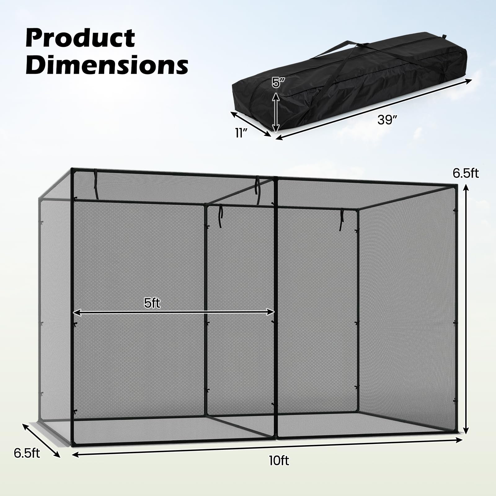 Tangkula 10x6.5x6.5 FT Crop Cage with Heavy Duty Metal Frame