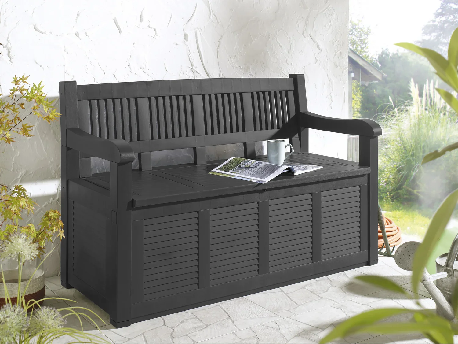 LIVARNO home Banc de jardin avec coffre de rangement, 280 L, en plastique