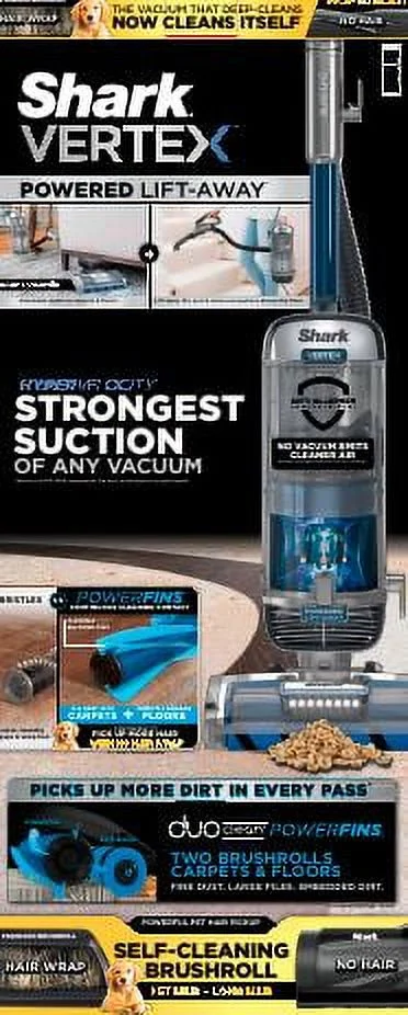 Shark? Vertex Duoclean? Powerfin Upright Vacuum Powered Lift - Away?, Self - Cleaning Brushroll, AZ2000
