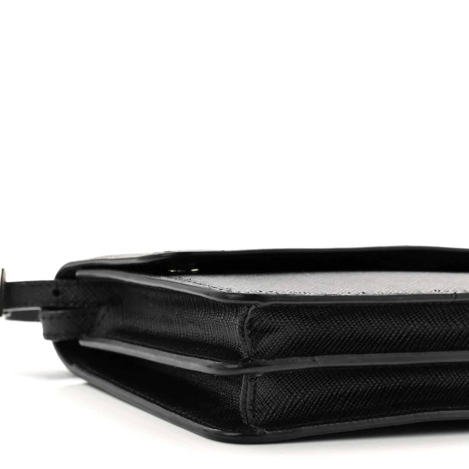 Saffiano Metal Flap Wallet With Strap Black