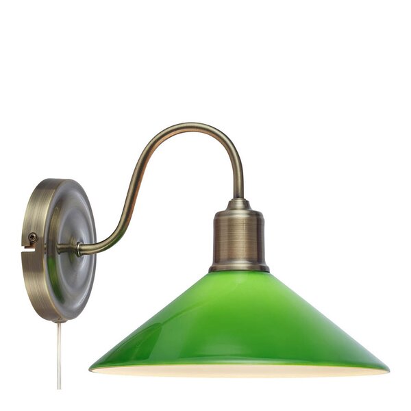 Vela vegglampe 21 cm antique messing/grønn