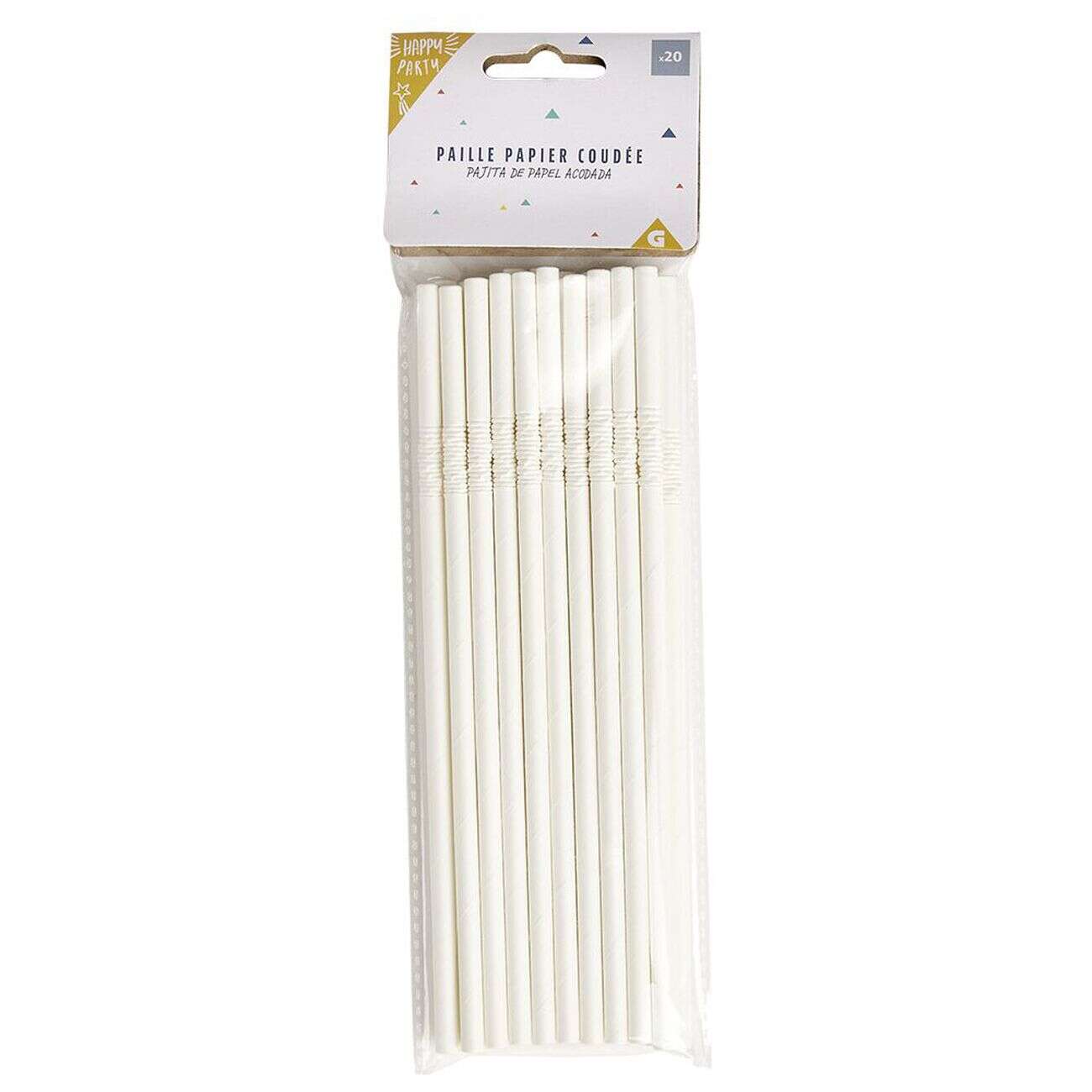 Paille papier coudée blanche x20 - Ø0,6 x H19,7cm