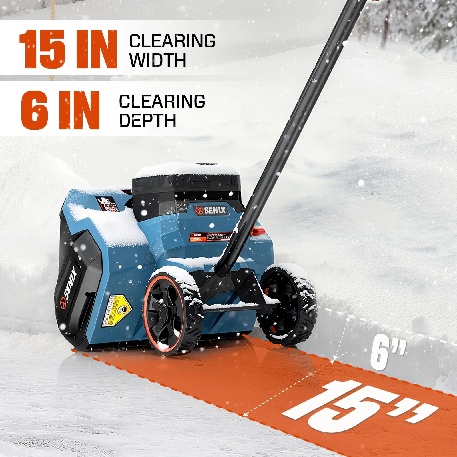 Brushless 60V 15-inch Cordless Snow Shovel with 6.0Ah Battery w/ Rear Wheels, 33ft Throw 600 lbs, 2-Speed Variable, Detachable LED Light, Telescopic Handle, Include 3A Charger, STX6-M(15") - Image 10