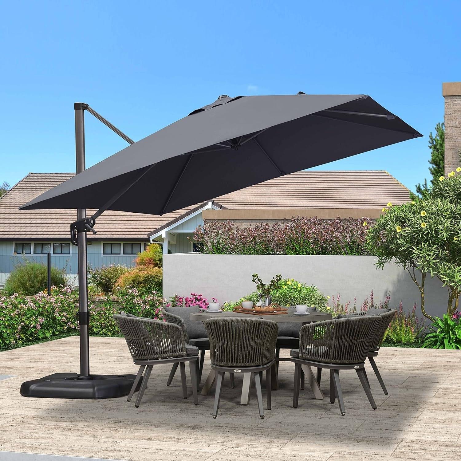 Purple Leaf 10 ft Square 360 Degree Rotation Patio Cantilever Umbrella - Grey