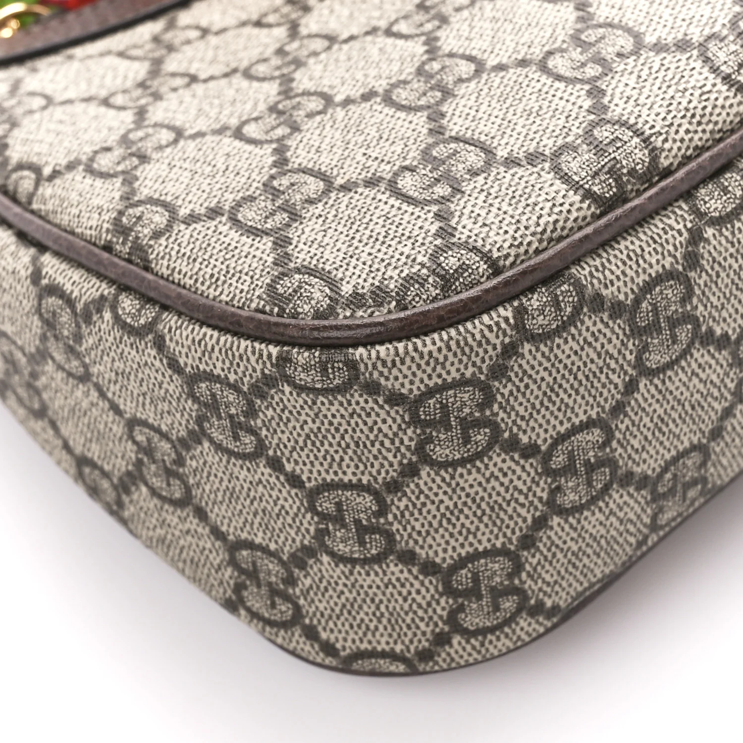 GG Supreme Monogram Textured Dollar Calfskin Web Small Ophidia GG Handbag Beige Ebony New Acero
