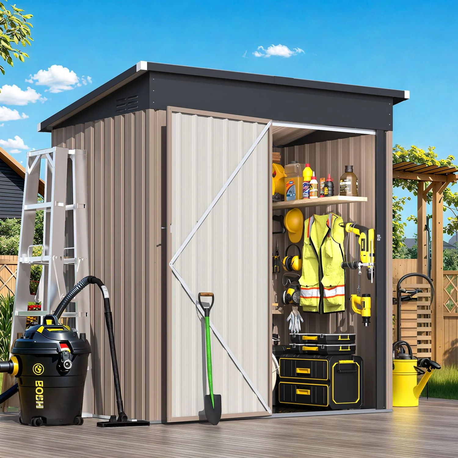 AECOJOY 5'x3' Outdoor Storage Shed with Floor Base, Tiny Utility and Tool Sheds
