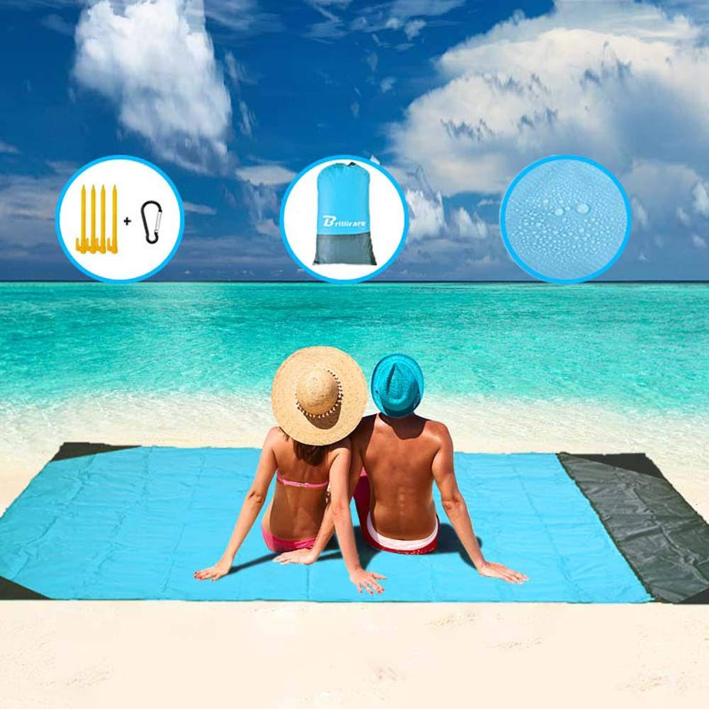 Brillirare Sandfree Beach Blanket, Oversized Waterproof Sandproof Picnic Blanket, Quick Drying Lightweight Family Mat with 4 Stakes&4 Corner Pockets