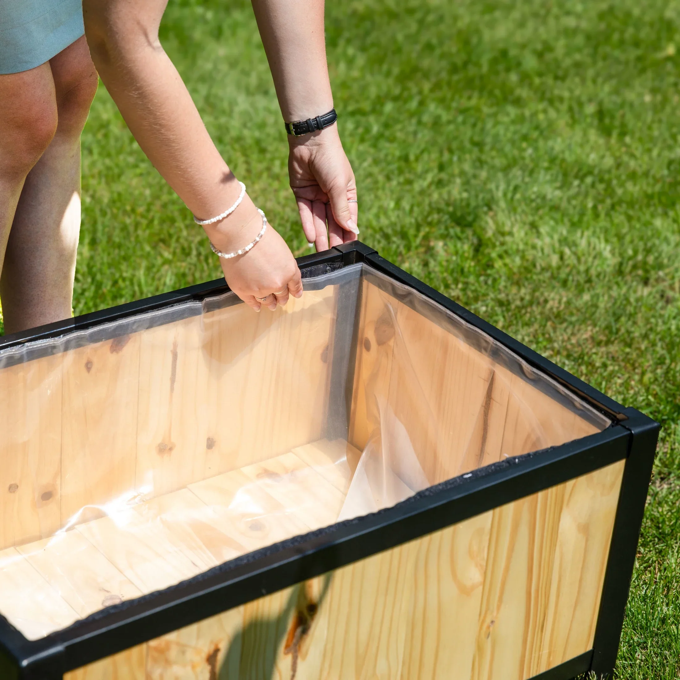 Sunnydaze 37 x 13 x 10.5 Natural Acacia Wood Rectangular Raised Garden Bed Planter Box