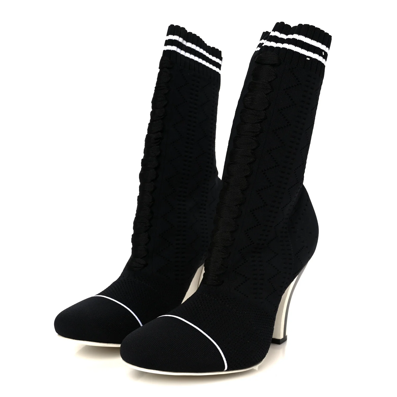 Stretch Fabric Openwork Rockoko 105mm Sock Boots  40 Black White