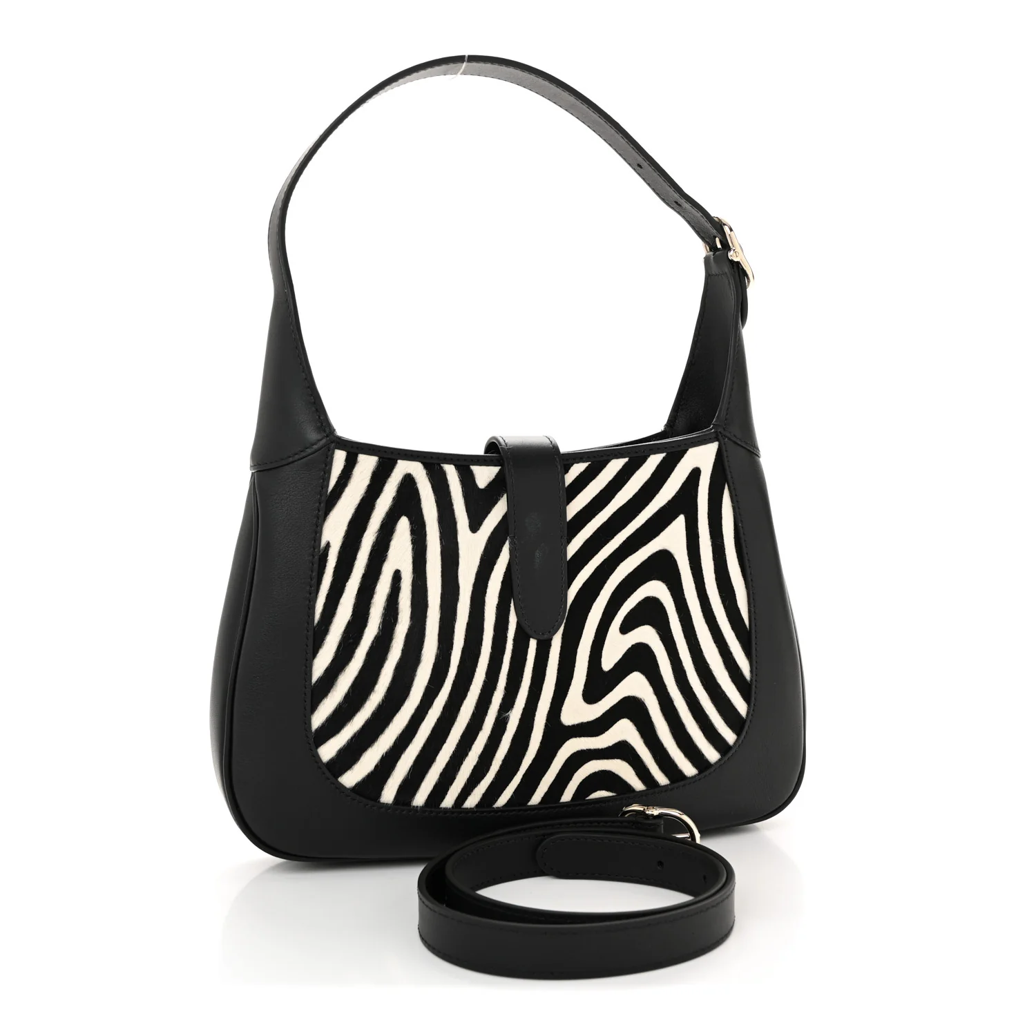 Pony Hair Zebra Print Calfskin Small Jackie 1961 Hobo Black White