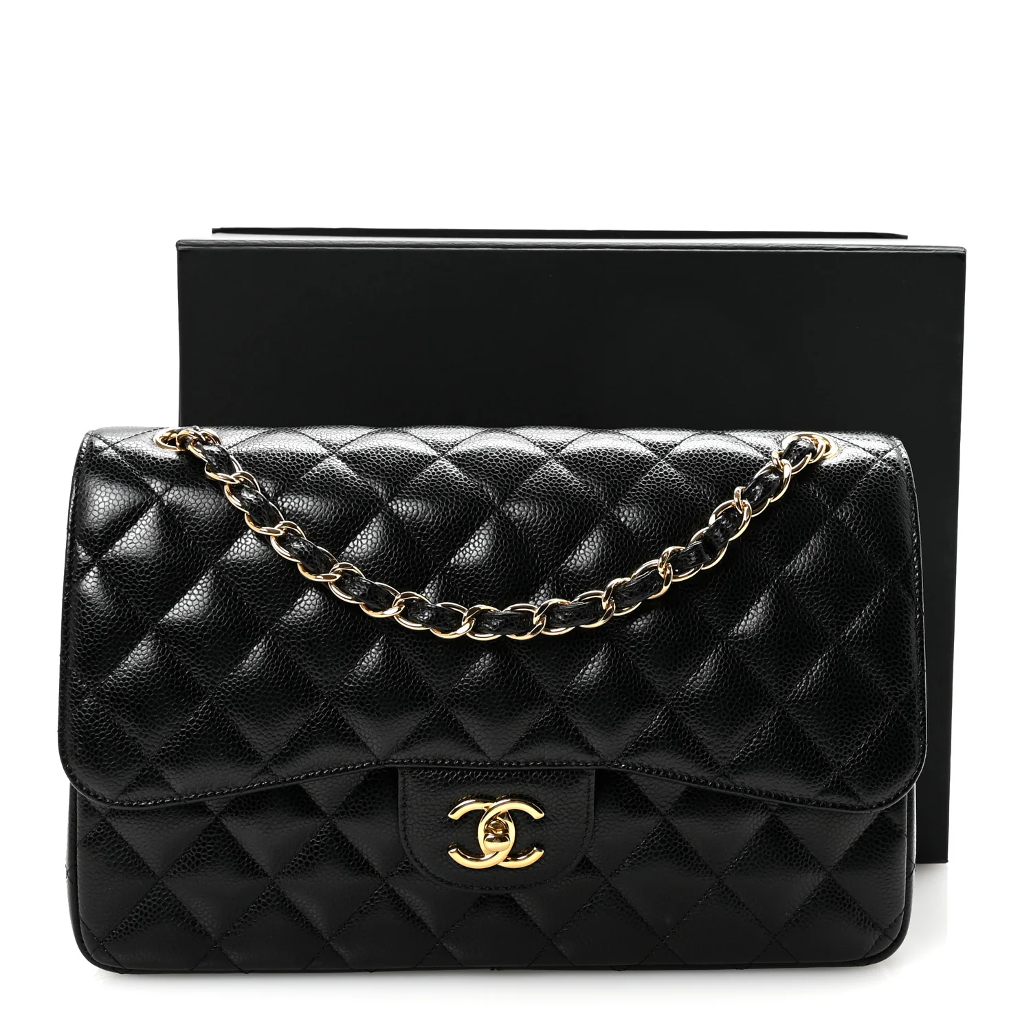 Caviar Quilted Jumbo Double Flap Black