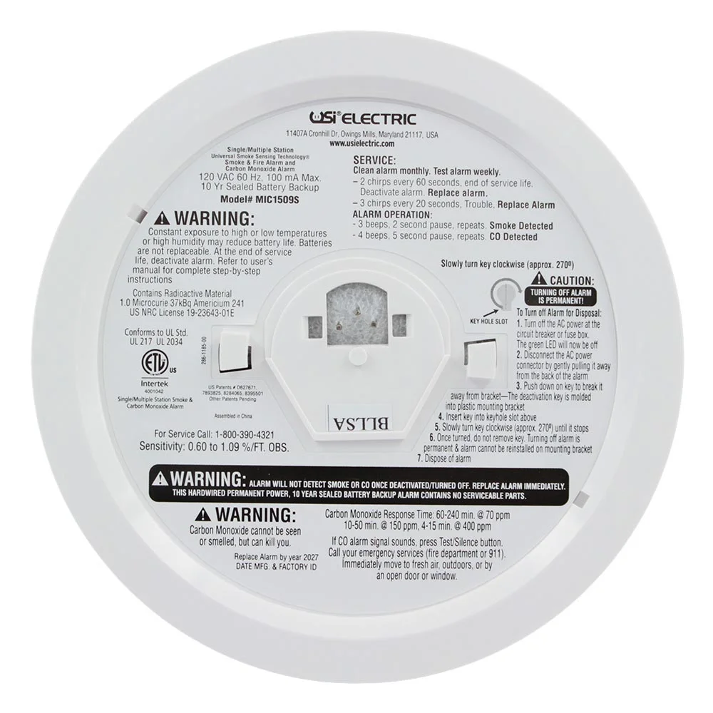 Usi 3 - in - 1 Tamper Proof Smoke, Fire, and Carbon Monoxide Smart Alarm with 10 Year Sealed Battery Back - up, Hardwired