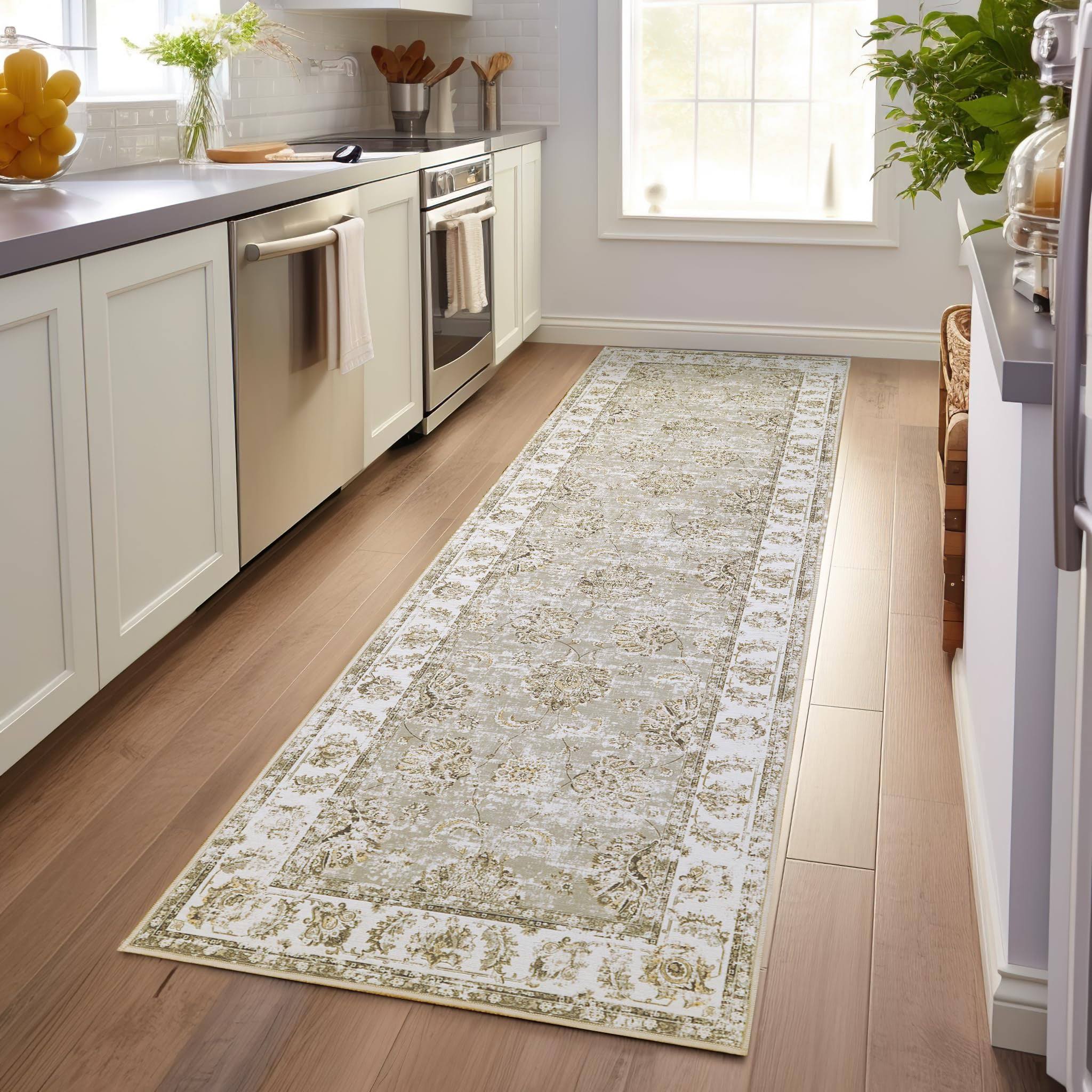 jinchan Runner Rug 3x7 Hallway Vintage Rug Kitchen Washable Runner Rug Floral Print Floor Cover Indoor Thin Rug Retro Mat Accent Rug Bathroom