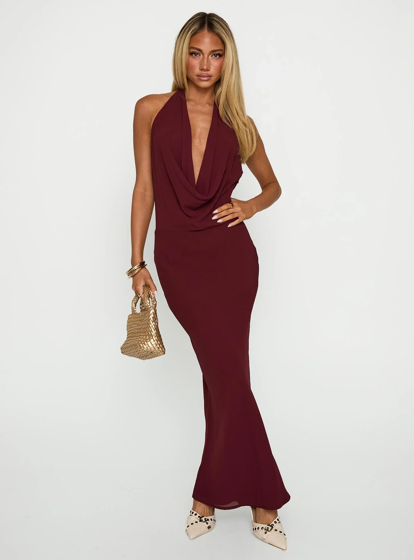Vortexa Halter Maxi Dress Currant