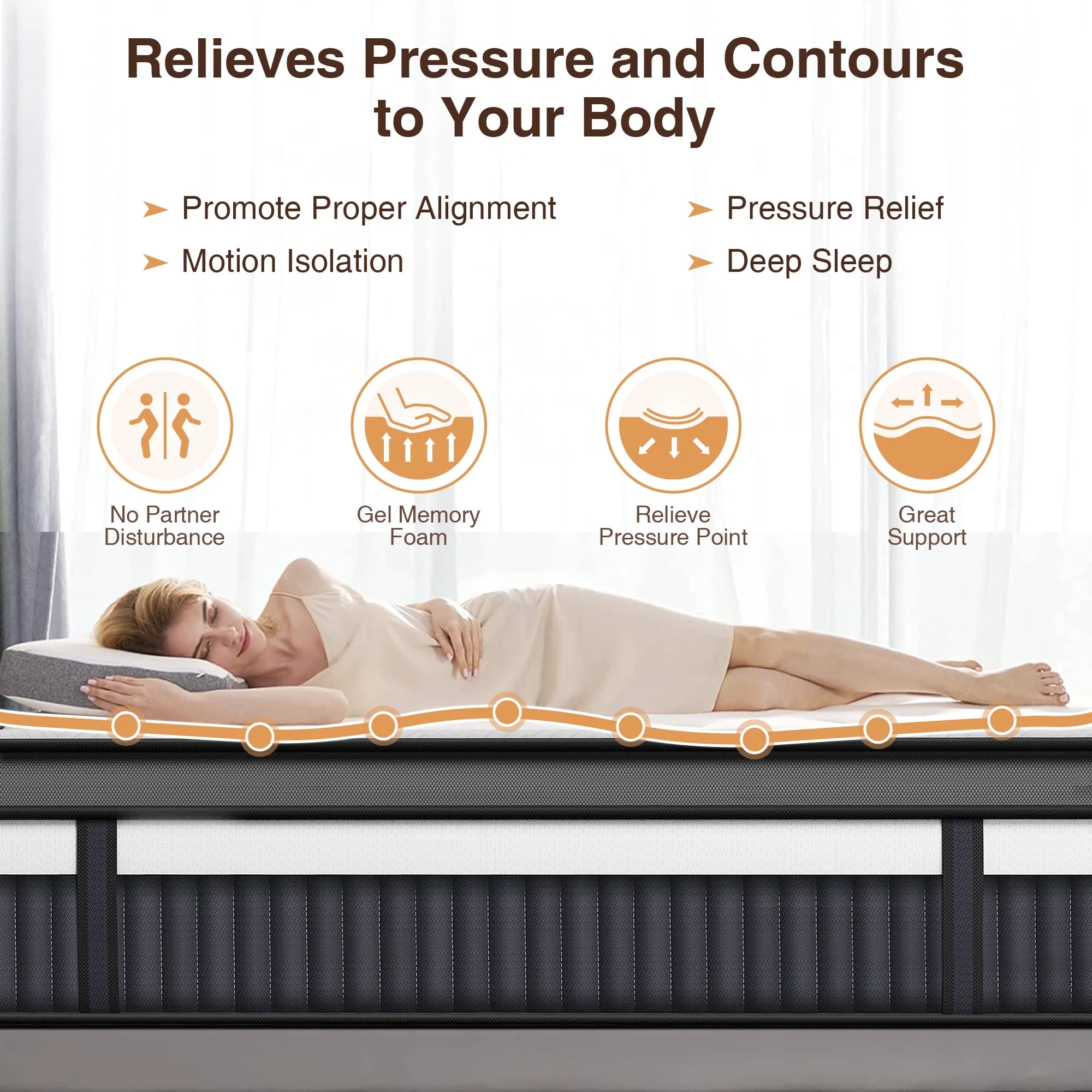 King Mattress, 14 Inch Gel Memory Foam Hybrid Mattress in a Box, Cooling Breathable Design, Zoned Pressure Relief, Medium Firm Feel, CertiPUR-US Certified(King) - Image 2